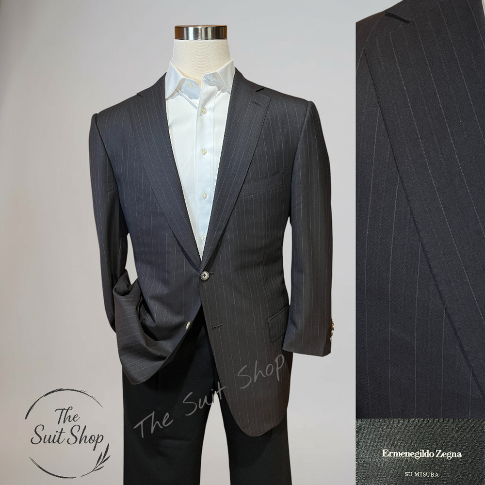 Ermenegildo Zegna Su Misura 44-46R Roma Dark Gray Brown Blue Stripe Blazer 15Mil
